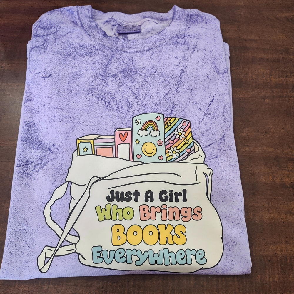 Purple Graphic Tee with Book Design